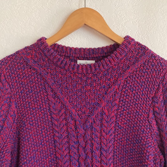 L.L. Bean Womens Signature Sweater SZ MEDIUM Purple Cable Knit Cotton Pullover - Picture 2 of 7